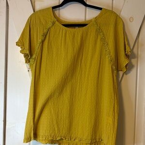 ISSI Mustard Short Sleeve Ruffle Top